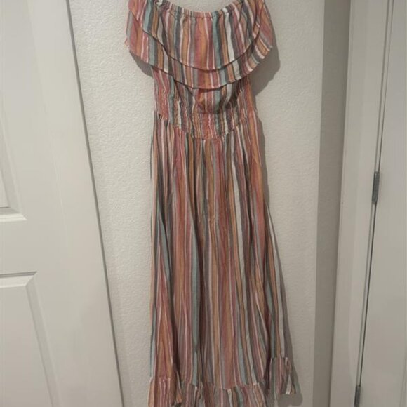 Striped strapless flowy midi dress - New - Picture 2 of 2